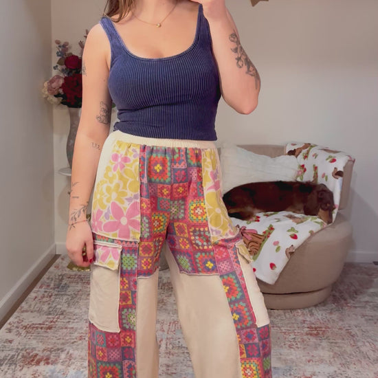 Boho Crochet Floral Patchwork Sweatpants