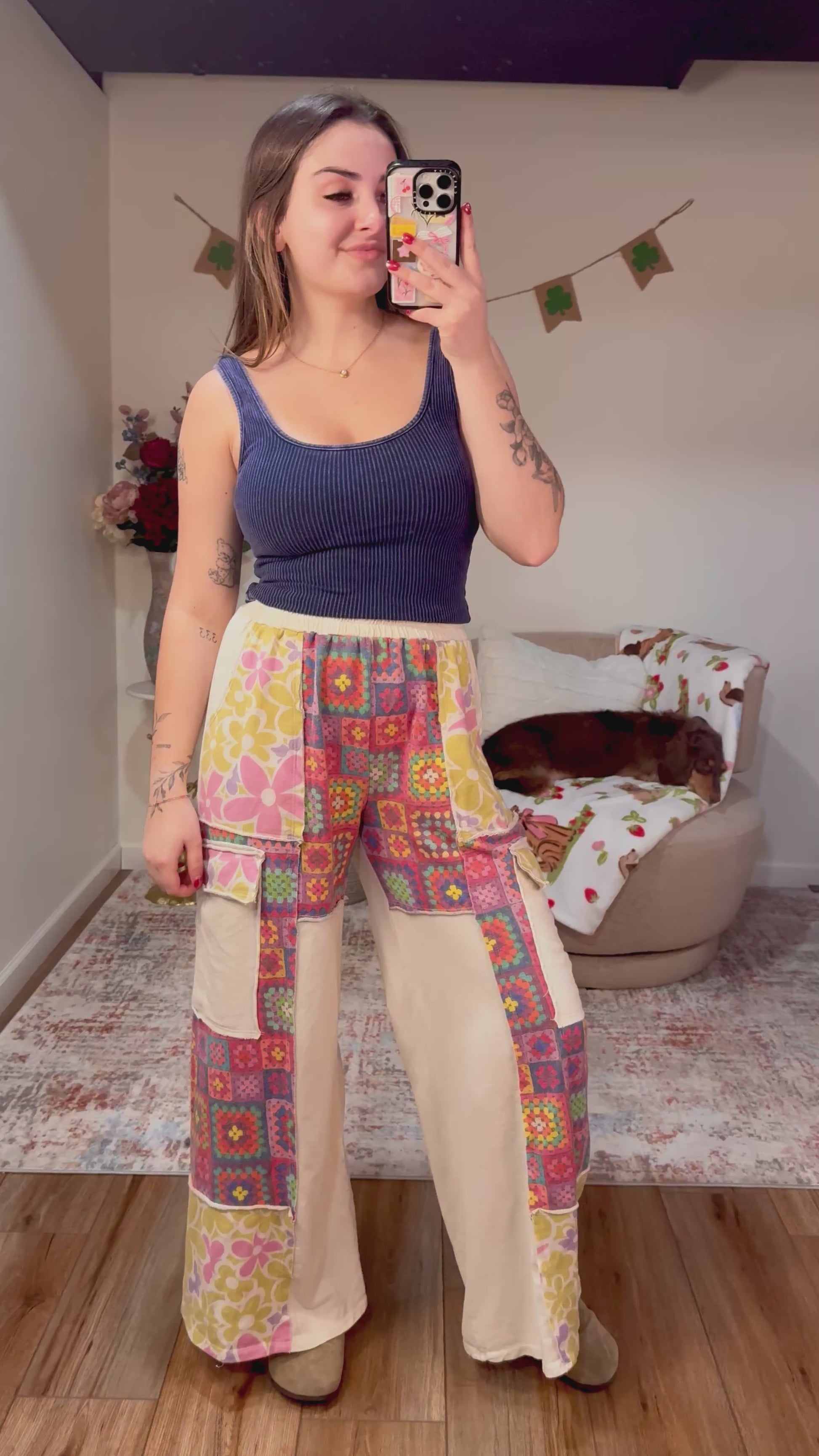 Boho Crochet Floral Patchwork Sweatpants