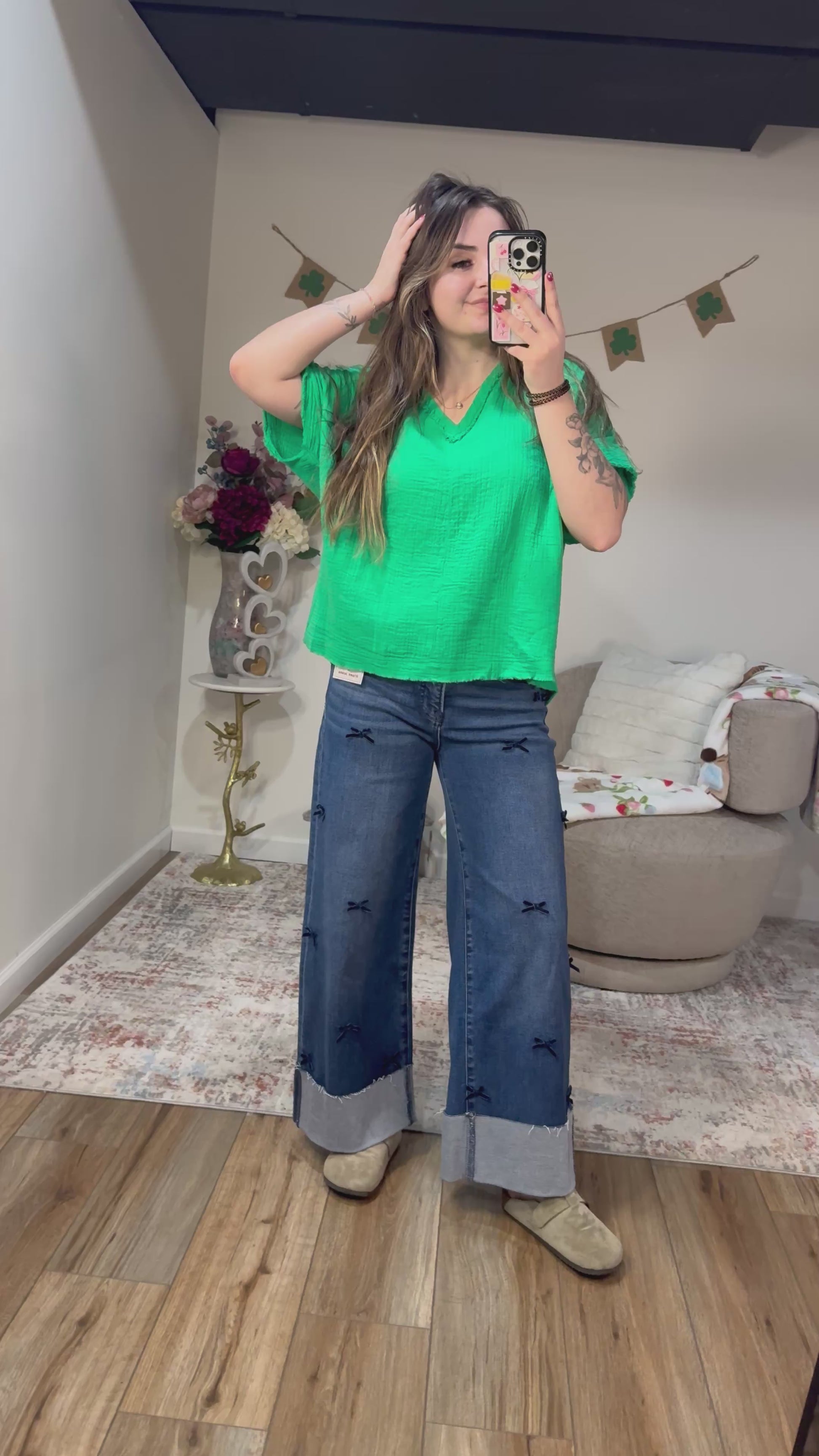 kelly green cotton gauze tunic shirt women's spring fashion