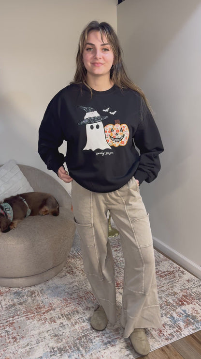 Spooky Season Patchwork Crewneck Sweatshirt