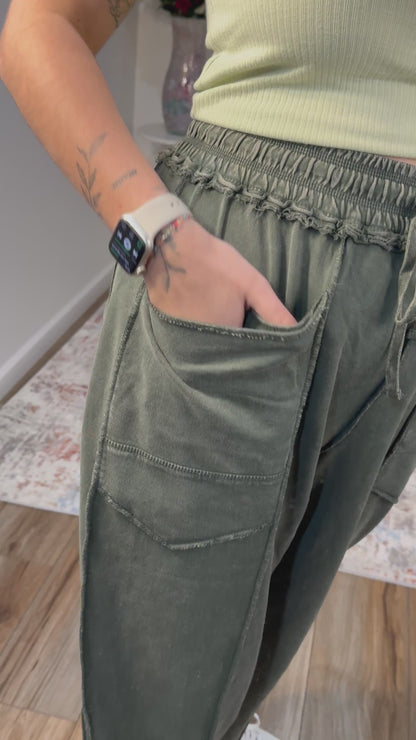 Micah Mineral Washed Terry Knit Barrel Pants (multiple colors)