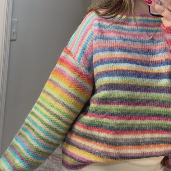 rainbow striped wishlist crew sweater