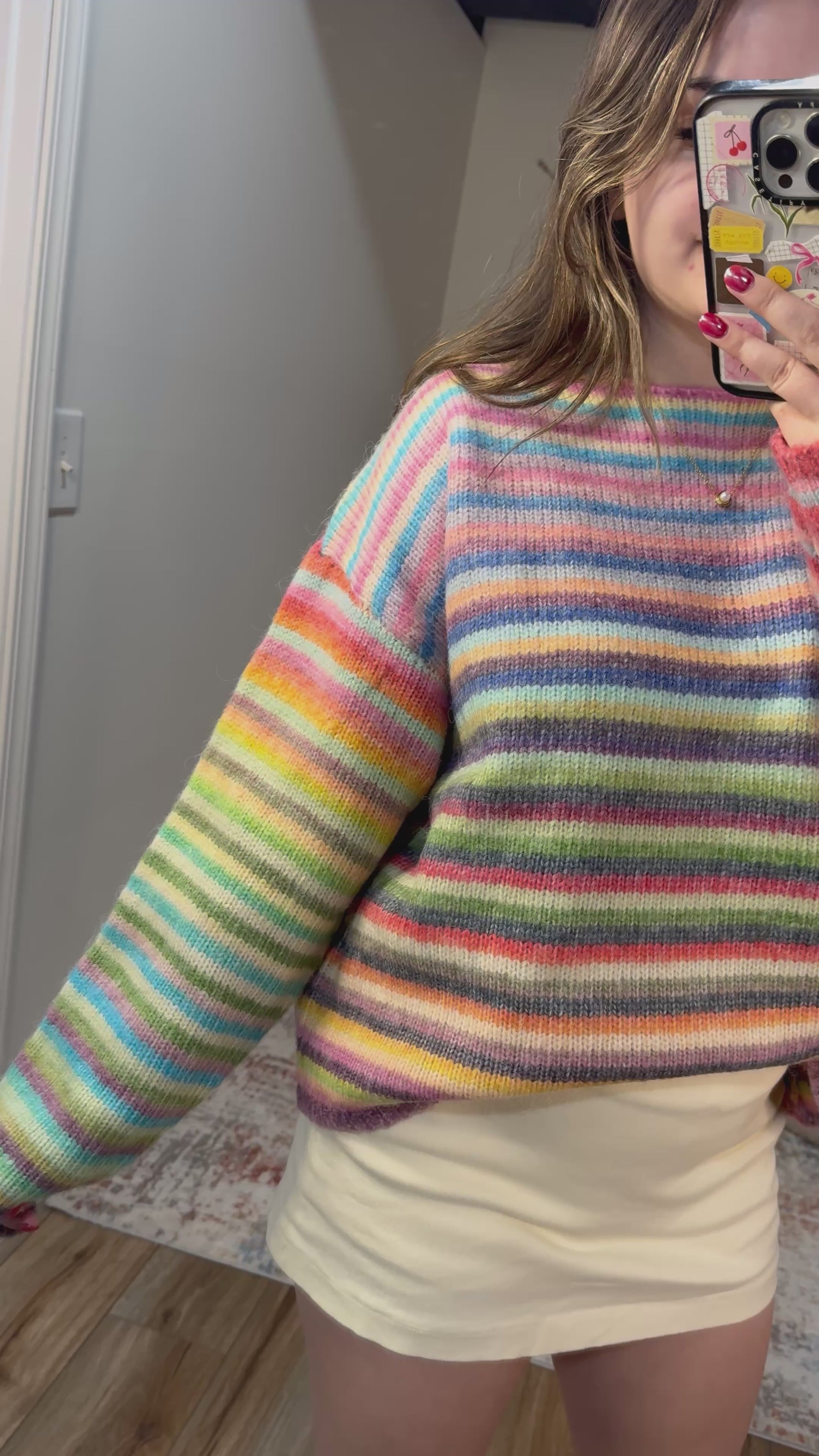 rainbow striped wishlist crew sweater