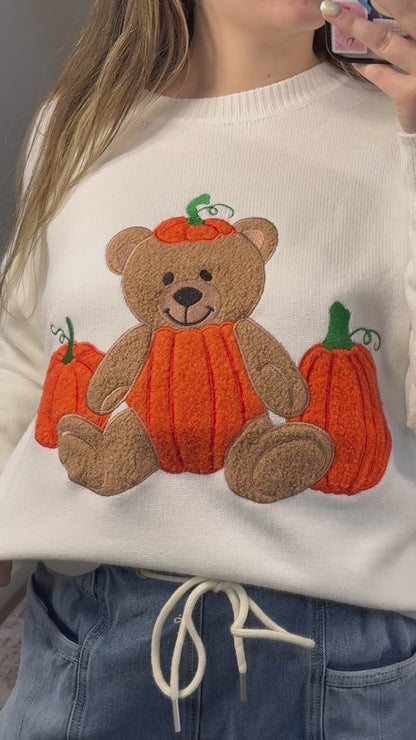 Pumpkin Teddy Bear Patchwork Sweater