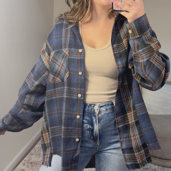 navy patchwork plaid flannel 