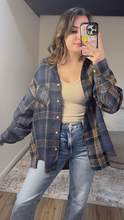 navy patchwork plaid flannel 