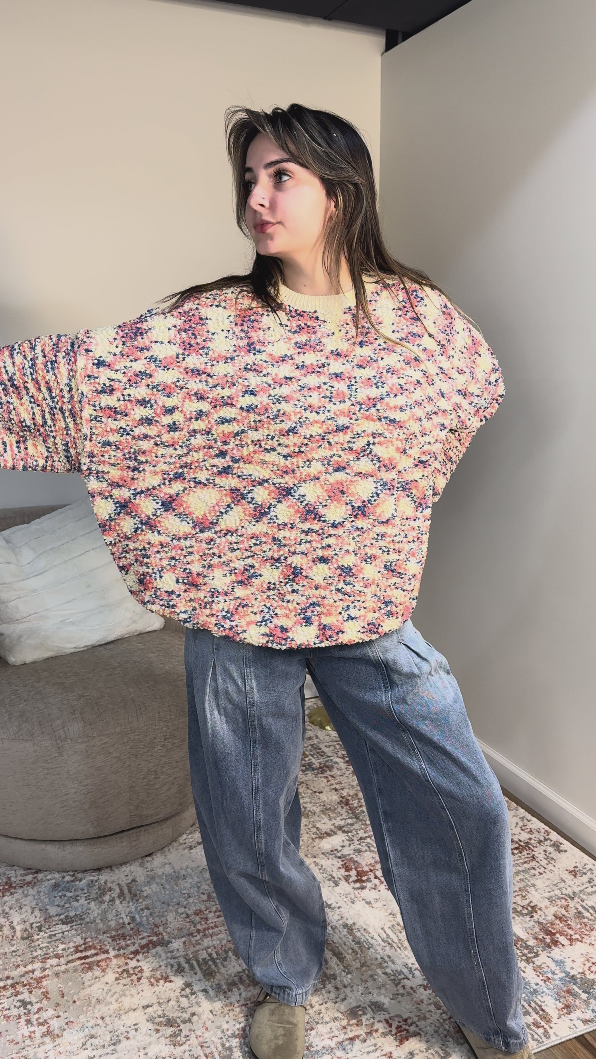 popcorn knit oatmeal oversized fall sweater