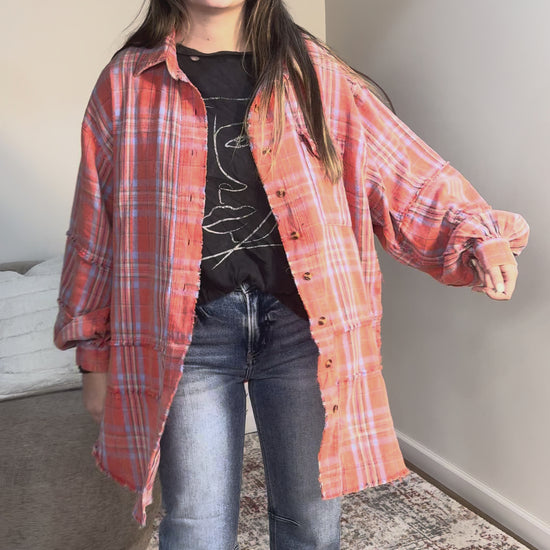 trendy oversized orange coral flannel fall