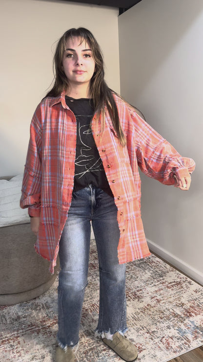 trendy oversized orange coral flannel fall