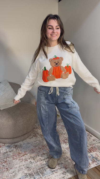 Pumpkin Teddy Bear Patchwork Sweater