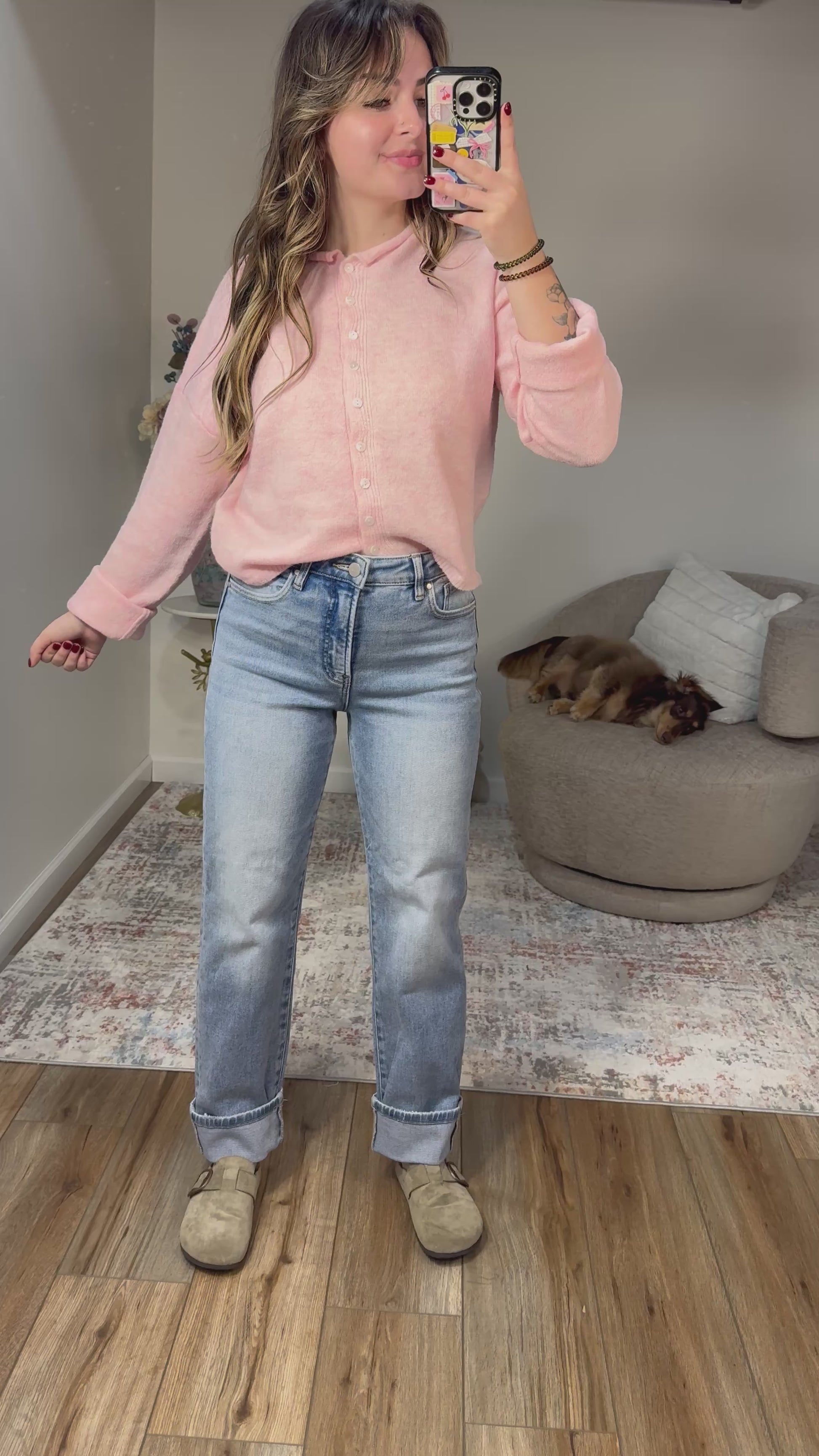 High Rise Straight Roll Up Jean With Tummy Control - Light Wash