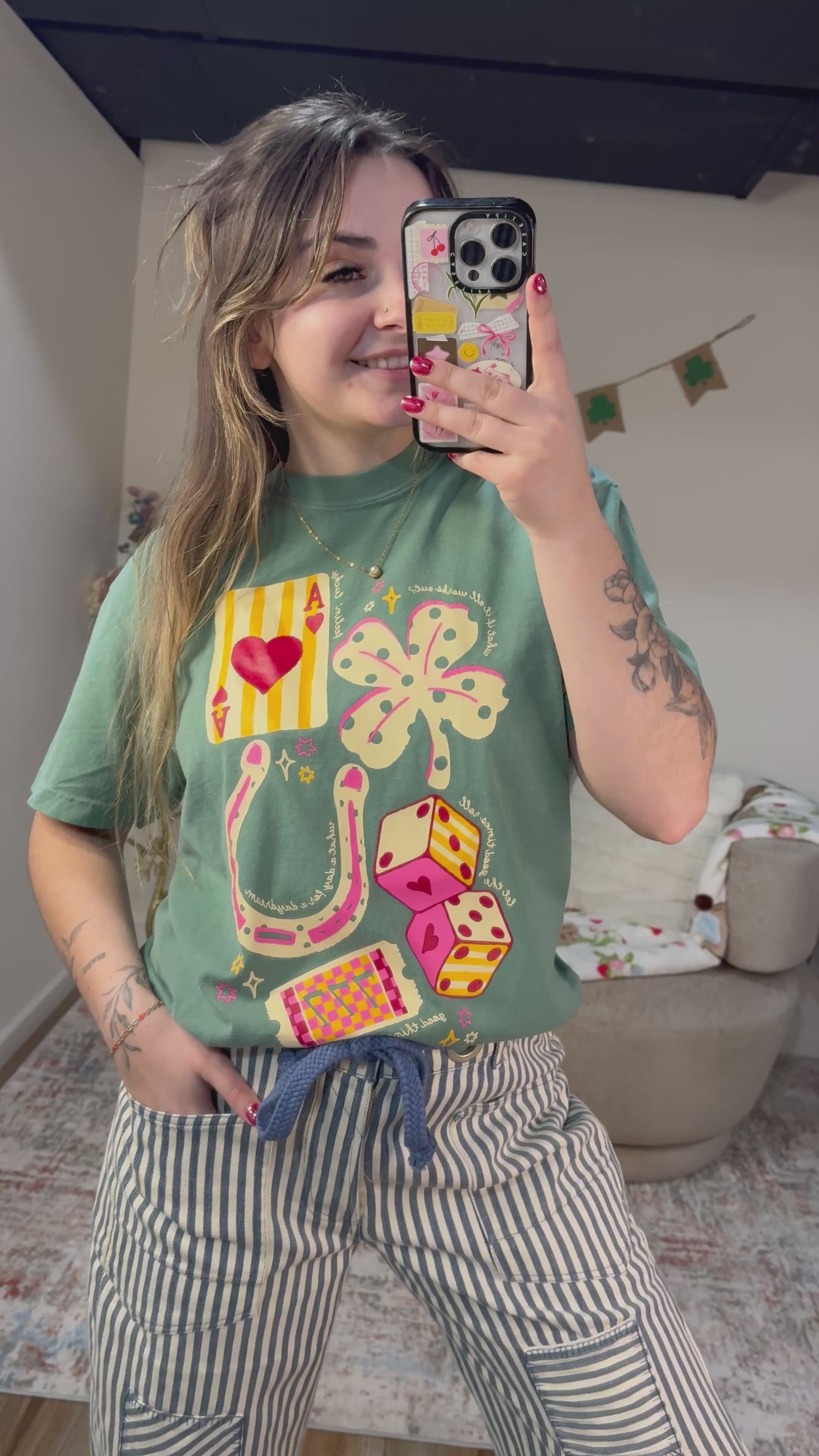 green good luck lucky girl tshirt 777 st Patricks 