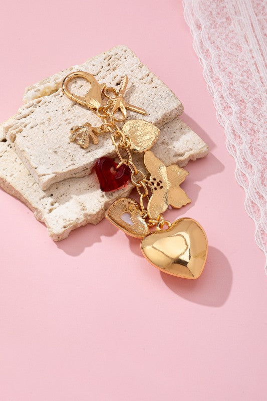 Heart Charm Key Chain, Gold