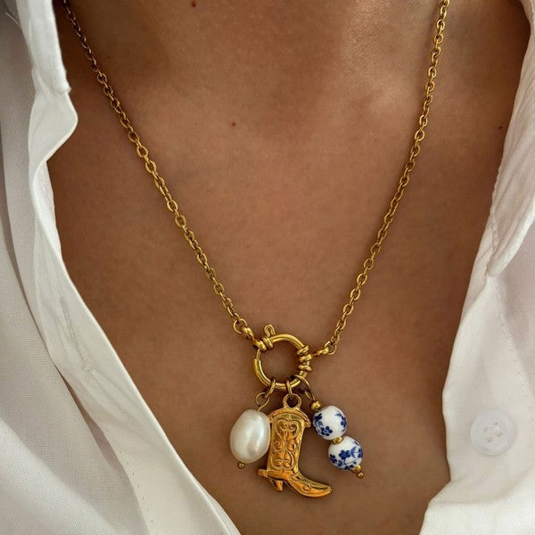 18K Stainless Steel Western Necklace, Gold
