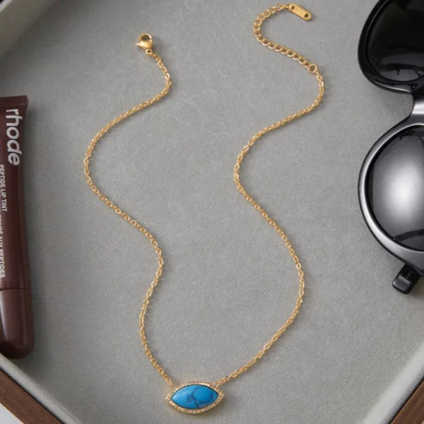 18K Gold Turquoise Necklace, Tarnish-Free