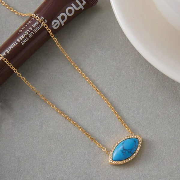 18K Gold Turquoise Necklace, Tarnish-Free