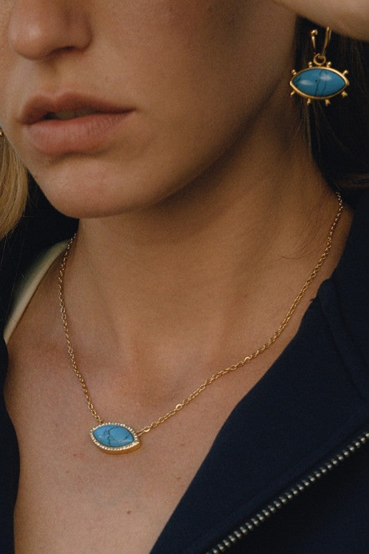 18K Gold Turquoise Necklace, Tarnish-Free