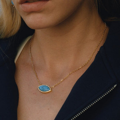 18K Gold Turquoise Necklace, Tarnish-Free