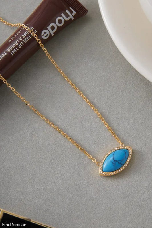 18K Gold Turquoise Necklace, Tarnish-Free