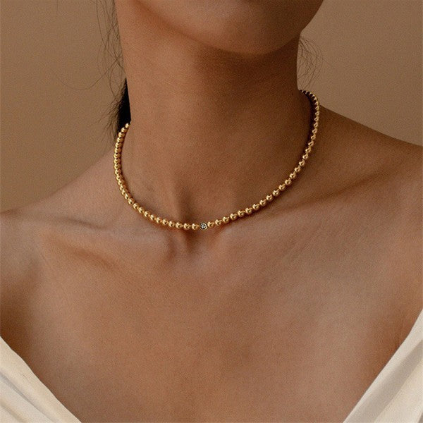 18K Gold Bubble Beaded Necklace, Gold
