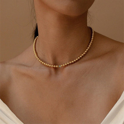 18K Gold Bubble Beaded Necklace, Gold