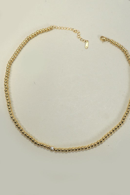 18K Gold Bubble Beaded Necklace, Gold