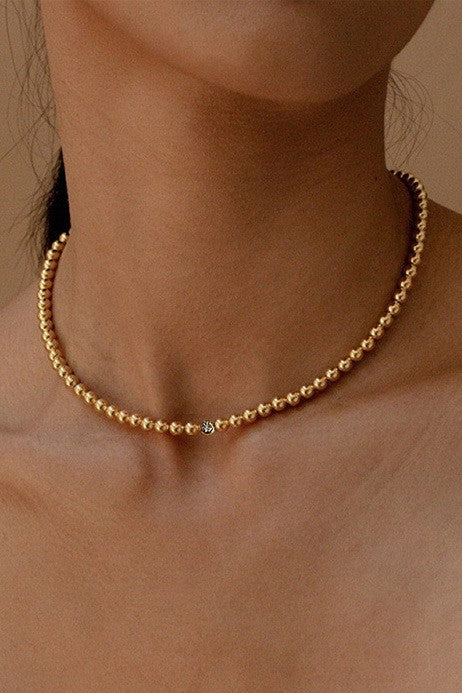 18K Gold Bubble Beaded Necklace, Gold