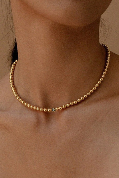 18K Gold Bubble Beaded Necklace, Gold