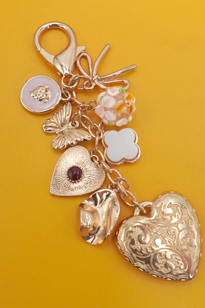 Gold Plated Bag Charm, Heart & Bow