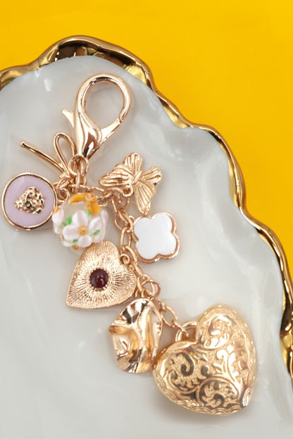 Gold Plated Bag Charm, Heart & Bow