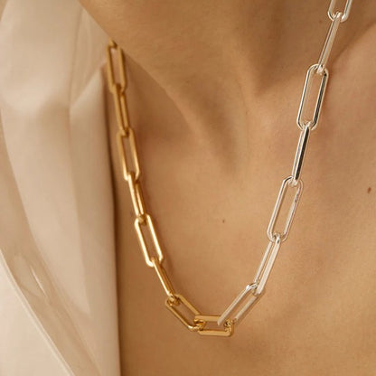 Two Tone Link Chain Necklace, Gold