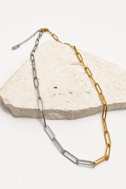 Two Tone Link Chain Necklace, Gold