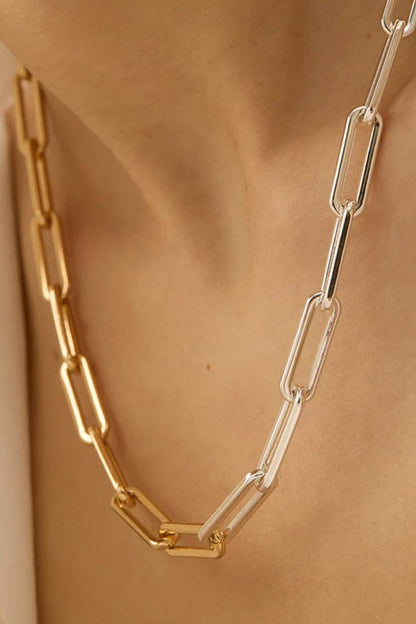 Two Tone Link Chain Necklace, Gold