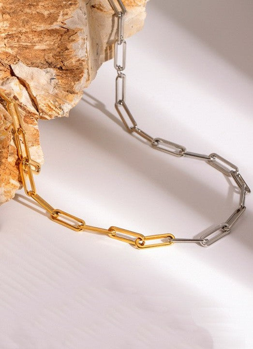 Two Tone Link Chain Necklace, Gold