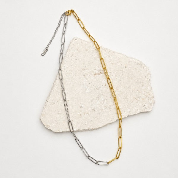 Two Tone Link Chain Necklace, Gold