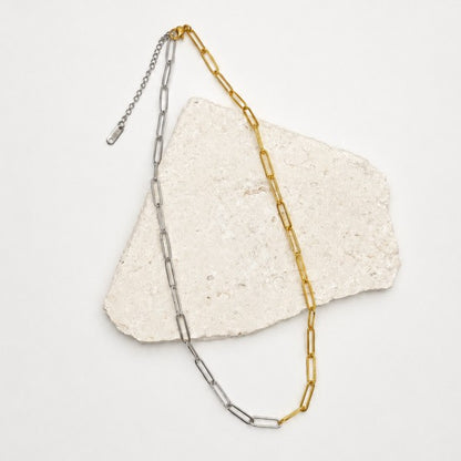 Two Tone Link Chain Necklace, Gold
