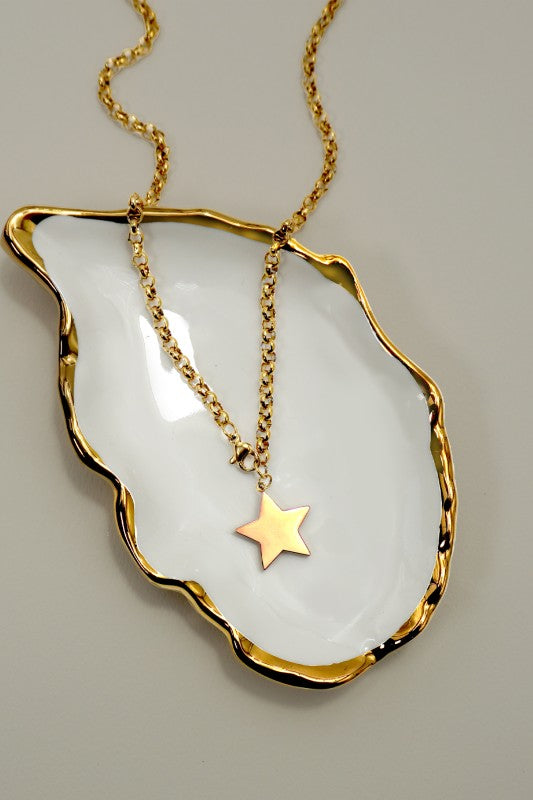 18K Gold Star Link Chain Necklace, Gold