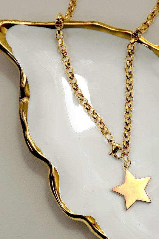 18K Gold Star Link Chain Necklace, Gold