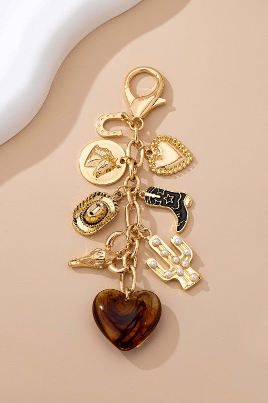Western Heart Cross Hat Boot Charm, Gold