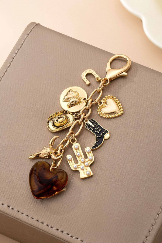 Western Heart Cross Hat Boot Charm, Gold