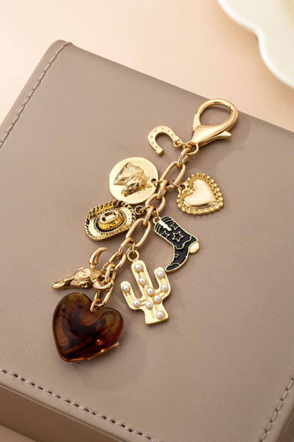 Western Heart Cross Hat Boot Charm, Gold
