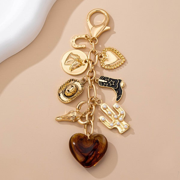 Western Heart Cross Hat Boot Charm, Gold